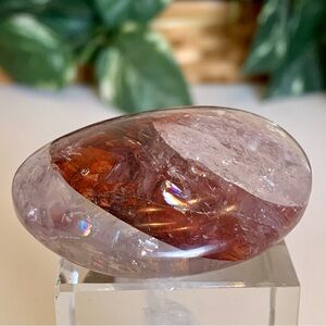 Clear & Red Fire Quartz Hematoid Crystal Polished Tumbled Stone Madagascar 2"